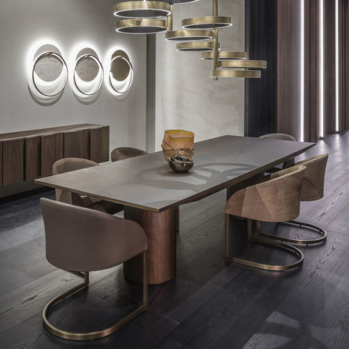 Table contemporaine - MENHIR - Emmemobili - en placage de bois / en bois laqué / avec piètement en contreplaqué