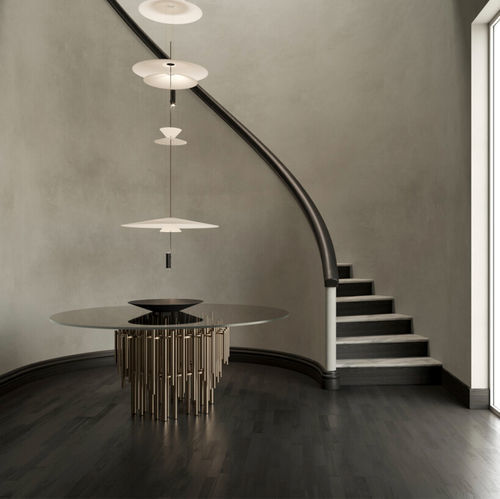 Table contemporaine - TUILERIES - Emmemobili - en verre / avec piètement en aluminium / avec piètement en laiton