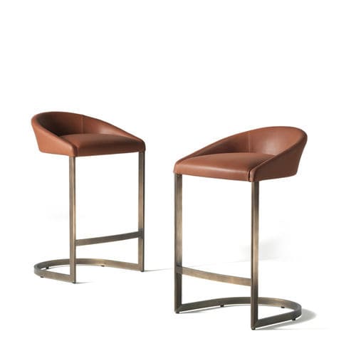 Tabouret de bar contemporain - SIGN - Emmemobili - en cuir / en velours / avec piètement en acier