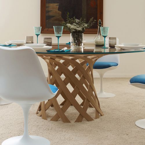 Table contemporaine - NASSA  - Emmemobili - en verre / en verre trempé / avec piètement en contreplaqué