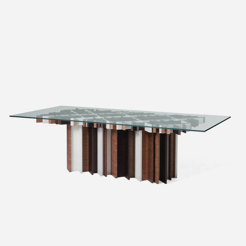 Table contemporaine - TARTAN  - Emmemobili - en verre / en wengé / avec piètement en plaqué bois