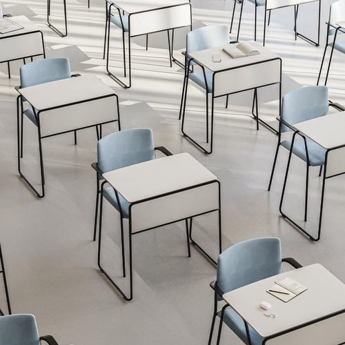 Table d'enseignement contemporaine - Tema - Enea - en HPL / en Fenix NTM® / avec piètement en acier chromé