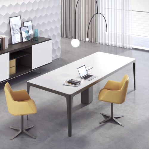 Table de réunion contemporaine - GRAND MORE - ESTEL - en métal / en verre / avec piètement en métal