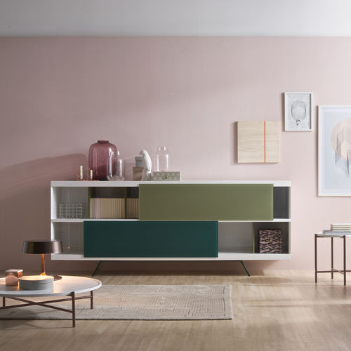 Armoire de classement basse - ALIANTE - ESTEL - en placage de bois / en métal / en verre