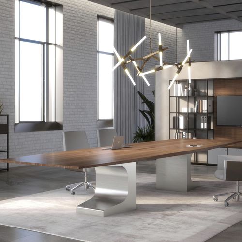 Table de réunion contemporaine - NIEMEYER - ESTEL - en bois / en métal / en verre
