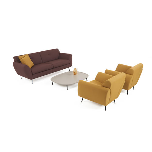 Fauteuil vintage - OLIVE - ESTEL - en tissu / en cuir / en mousse de polyuréthane