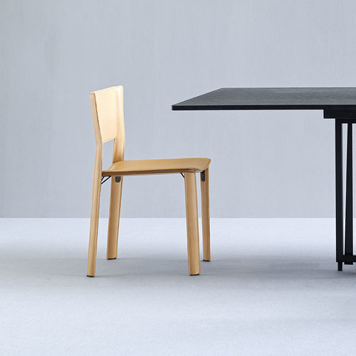 Chaise de salle à manger contemporaine - S91 - fasem - d'intérieur / en cuir / avec piètement en acier