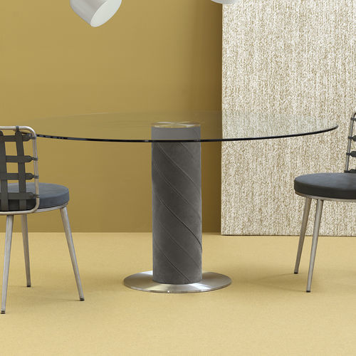Table contemporaine - ROLLING - fasem - en verre trempé / avec piètement en acier inoxydable / ronde