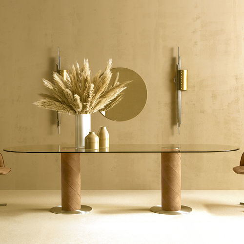 Table contemporaine - ROLLING 2B - fasem - en verre trempé / avec piètement en acier inoxydable / ovale