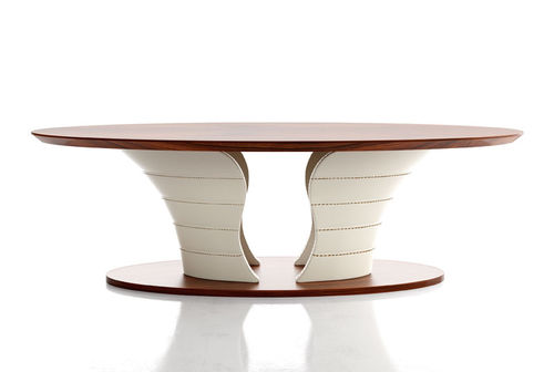 Table à manger contemporaine - Tulip - Formenti - en bois / avec piètement en cuir / avec piètement en tissu