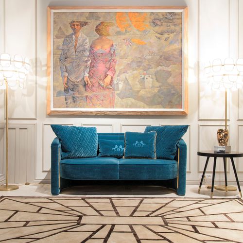 Canapé contemporain - RACHELE - Formitalia Group - en velours / bleu / avec piètement en laiton