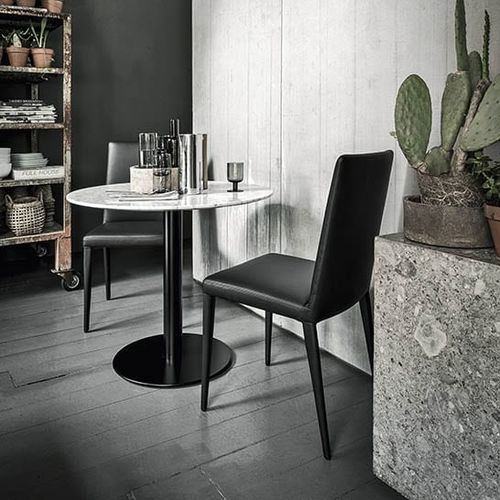 Table à manger contemporaine - Doni 73 - Frag - en marbre / avec piètement en acier laqué / ronde