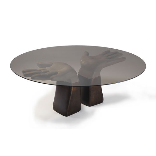 Table design original - PREGO! - 6714 - Fratelli Boffi - en verre / avec piètement en métal / ronde