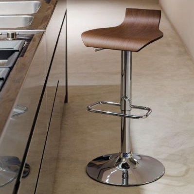 Tabouret de bar contemporain - EGO SG405GAS LEGNO - Friulsedie Sud by Dalmasson - en cuir / en contreplaqué / avec piètement en métal chromé