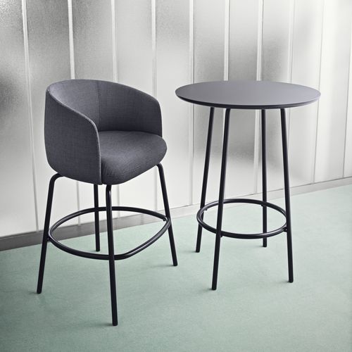 Table mange-debout contemporaine - NEST - + HALLE - en stratifié / avec piètement en acier thermolaqué / ronde