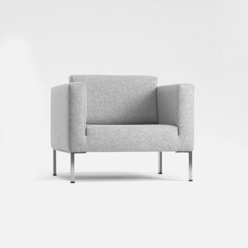 Fauteuil visiteur contemporain - GLOBE TWO  - + HALLE - en cuir / en tissu / en acier inoxydable