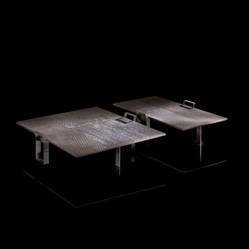 Table basse contemporaine - NOMAD - Henge - en pierre de lave / en acier / carrée