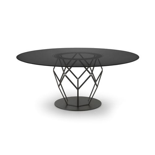 Table à manger contemporaine - ESA - i4 MARIANI - en placage de bois / en verre fumé / avec piètement en acier peint