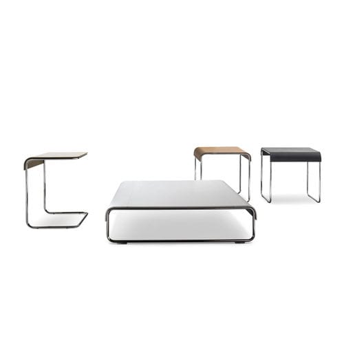 Table basse contemporaine - ADD_LOOK - i4 MARIANI - en cuir / en peau de vache / avec piètement en acier chromé