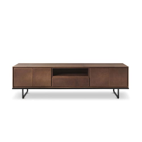 Buffet contemporain - SLICK - i4 MARIANI - en acier / en cuir / avec étagère