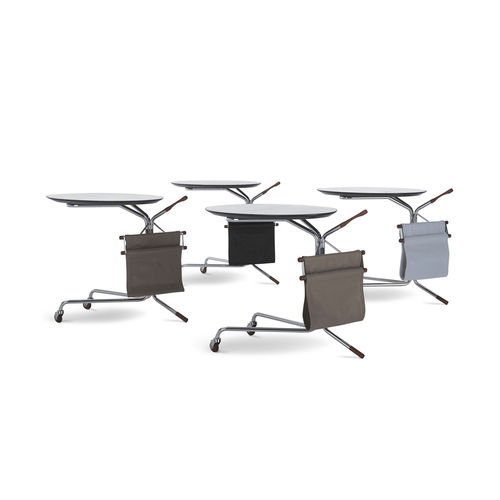 Table d'appoint contemporaine - SINGLE - i4 MARIANI - en cuir / avec piètement en acier chromé / ovale