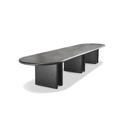Table de réunion contemporaine - BIG - i4 MARIANI - en placage de bois / en cuir / avec piètement en bois