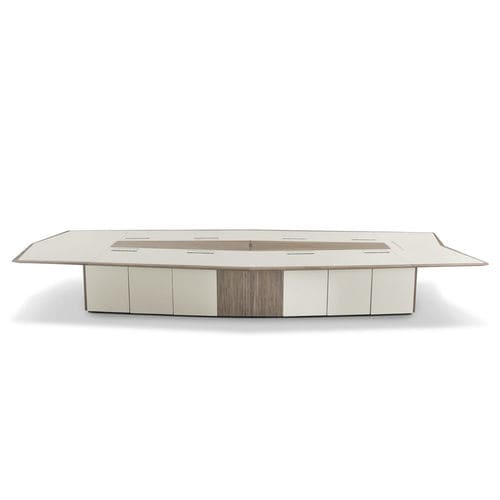 Table de réunion contemporaine - MASTER - i4 MARIANI - en placage de bois / en cuir / avec piètement en bois