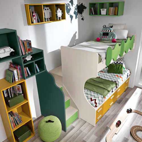 Chambre d'enfant verte - OMNIA O5/02 - M.C.S. - en bois laqué / mixte