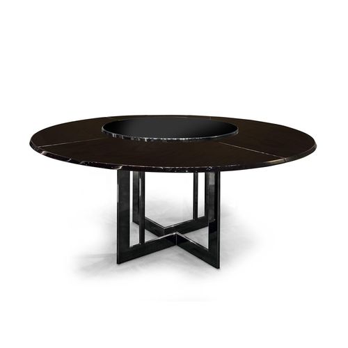 Table contemporaine - PERFECT TIME - Malerba - en châtaignier / en verre / avec piètement en métal