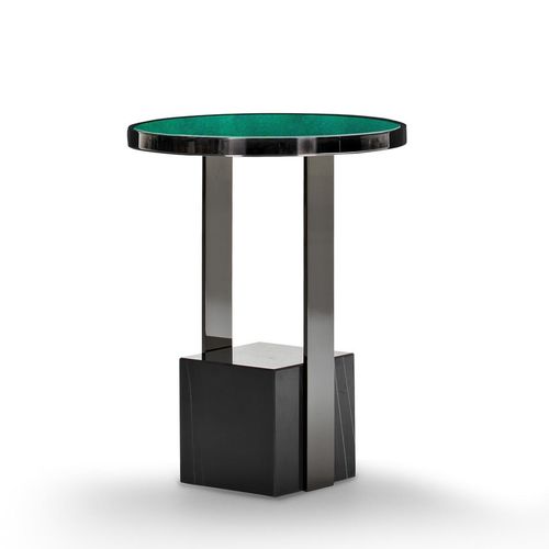 Table d'appoint contemporaine - BLACK & MORE - Malerba - en bois laqué / en verre / avec piètement en métal
