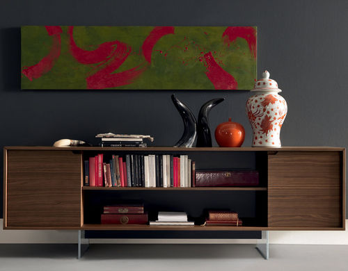 Buffet contemporain - Martex - en noyer / en verre
