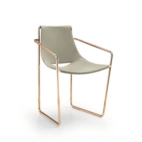 Fauteuil contemporain - Apelle P M CU - MIDJ - en cuir / en métal / beige