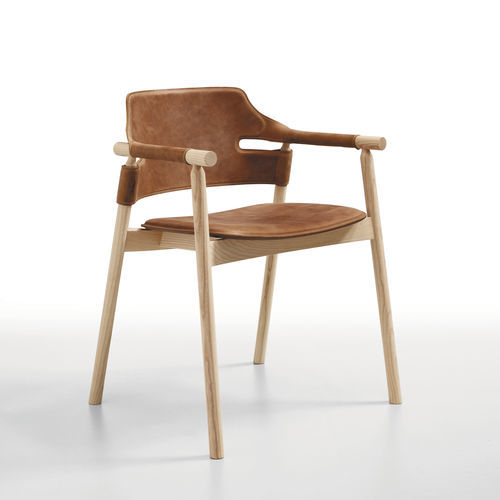 Fauteuil design original - Suite P L CU - MIDJ - en cuir / en bois / tapissé