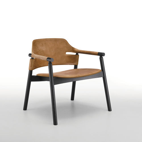 Fauteuil contemporain - Suite AP L CU - MIDJ - en cuir / en frêne / marron
