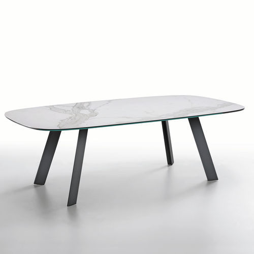 Table à manger contemporaine - Alexander - MIDJ - en bois massif / en céramique / avec piètement en acier laqué