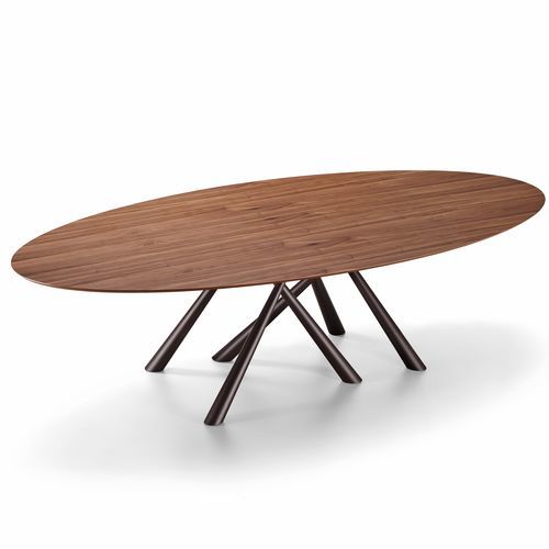 Table à manger contemporaine - Forest - MIDJ - en placage de bois / en céramique / avec piètement en métal peint