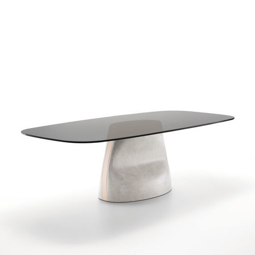 Table à manger contemporaine - Gran Sasso - MIDJ - en verre / avec piètement en cuir / avec piètement en ciment