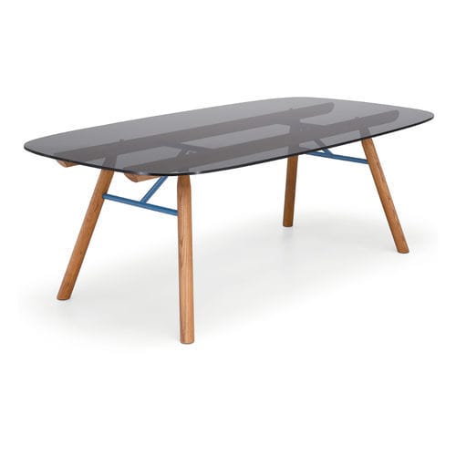 Table à manger design original - Suite - MIDJ - en verre / en céramique / avec piètement en bois