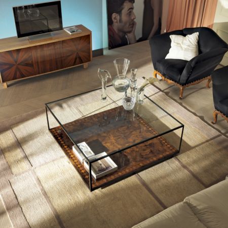 Table basse contemporaine - ART 141 - Bertelè - en noyer / en cristal / en fer forgé