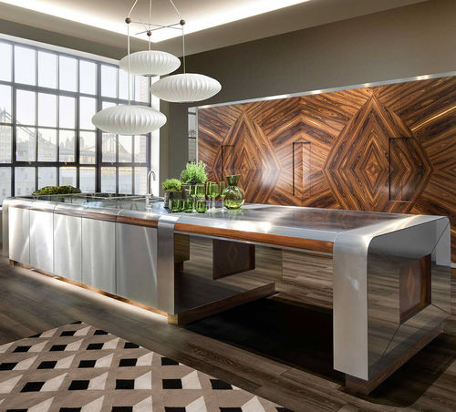 Cuisine contemporaine - METROPOLITAN  - Mobili Busatto - en placage de bois / avec îlot