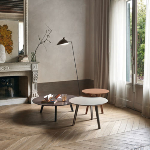 Table d'appoint contemporaine - Trio - SANGIACOMO - en bois laqué mat / avec piètement en hêtre / ronde