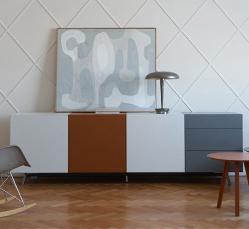 Buffet contemporain - DOMINO PIÙ - SANGIACOMO - en bois laqué / en placage de bois / en métal laqué