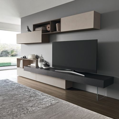 Ensemble TV mural contemporain - LAMPO L6C02 - SANGIACOMO - en chêne / en placage de bois / modulable