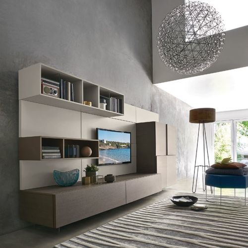 Ensemble TV mural contemporain - LAMPO L6C24 - SANGIACOMO - en chêne / en placage de bois / en bois laqué mat
