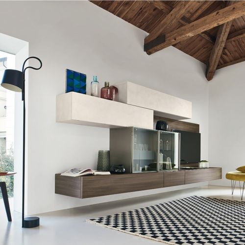Ensemble TV mural contemporain - LAMPO L6C25 - SANGIACOMO - en verre / aluminium / en mélaminé