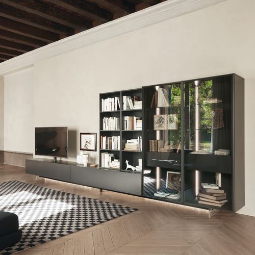 Ensemble TV mural contemporain - LAMPO SCRIGNO L6C32 - SANGIACOMO - en verre / en aluminium laqué / modulable