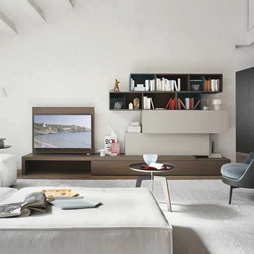 Ensemble TV mural contemporain - LAMPO L6C33 - SANGIACOMO - en chêne / en placage de bois / en bois laqué mat