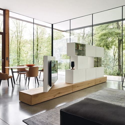 Ensemble TV mural contemporain - LAMPO L6C35 - SANGIACOMO - en chêne / en placage de bois / en bois laqué mat