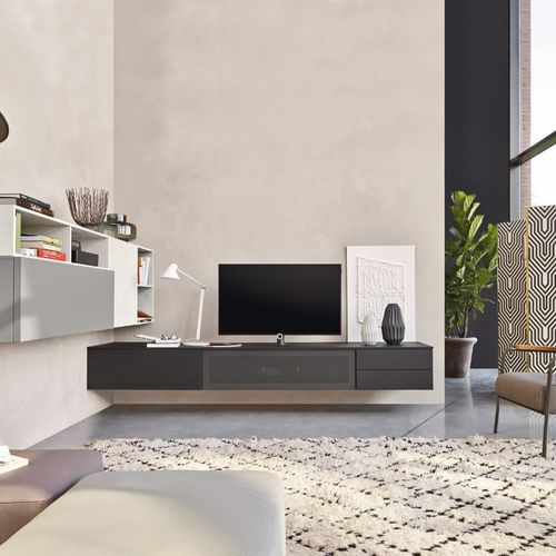 Ensemble TV mural contemporain - LAMPO L6C36 - SANGIACOMO - en chêne / en placage de bois / en bois laqué mat