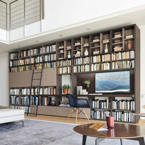 Ensemble mural de salon contemporain - MODO M6C68 - SANGIACOMO - en mélaminé / pour TV / avec rangement